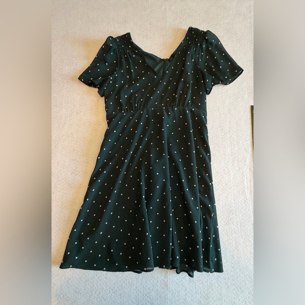 Madewell Green Polka Dot Mini Dress short sleeve Fit & Flare Size 6